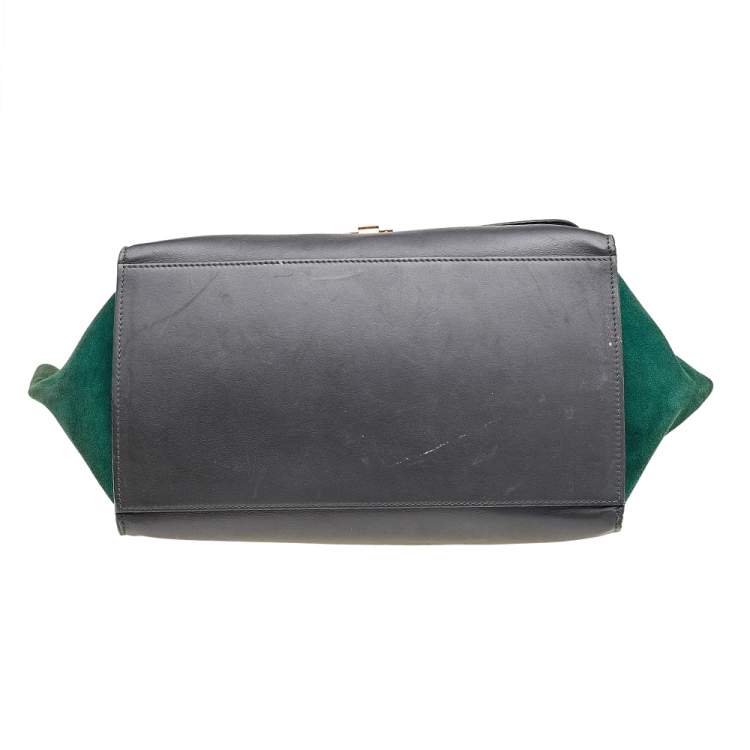 Pre Owned Celine Tricolor Leather And Suede Large Trapeze Top Handle Bag