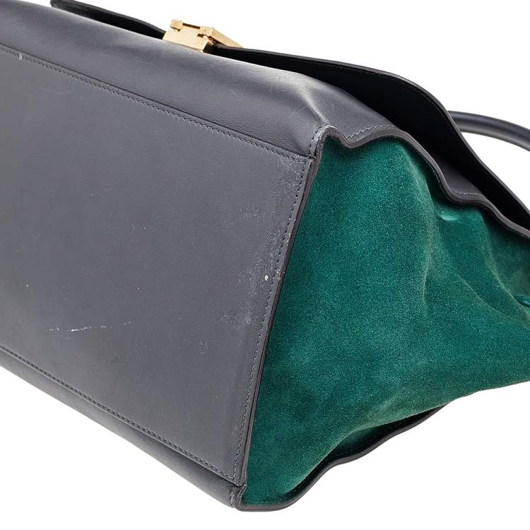 Pre Owned Celine Tricolor Leather And Suede Large Trapeze Top Handle Bag