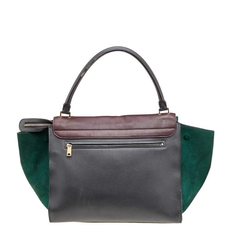 Pre Owned Celine Tricolor Leather And Suede Large Trapeze Top Handle Bag