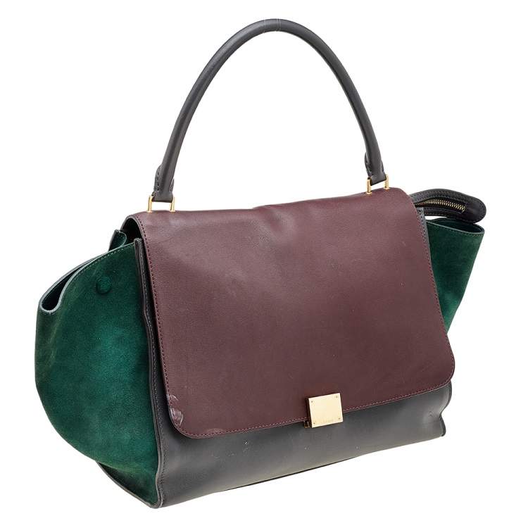 Pre Owned Celine Tricolor Leather And Suede Large Trapeze Top Handle Bag