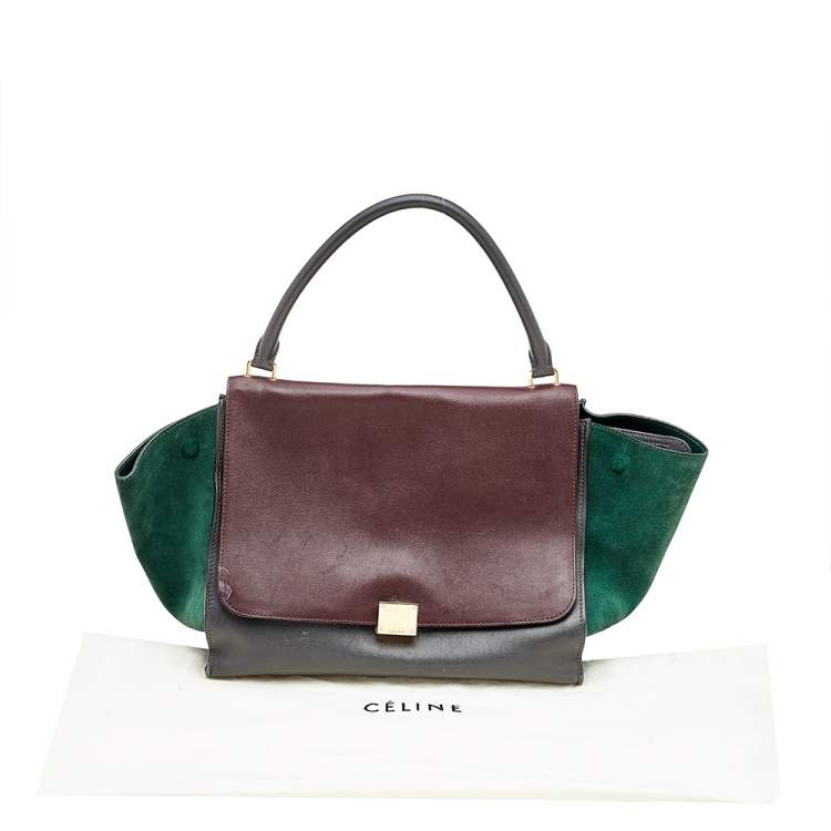 Pre Owned Celine Tricolor Leather And Suede Large Trapeze Top Handle Bag