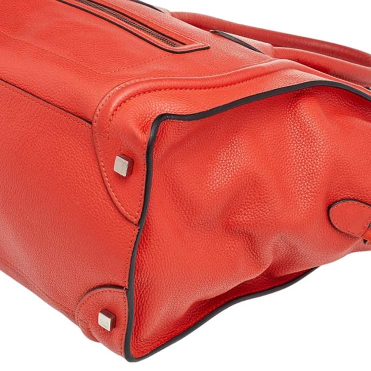 Pre Owned Celine Orange Leather Mini Luggage Tote