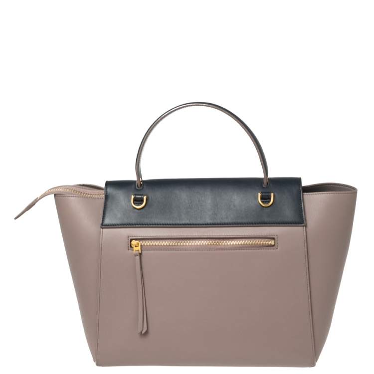 Pre Owned Celine Beige/Navy Blue Leather Mini Belt Top Handle Bag