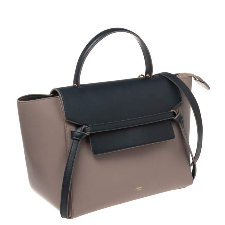 Pre Owned Celine Beige/Navy Blue Leather Mini Belt Top Handle Bag