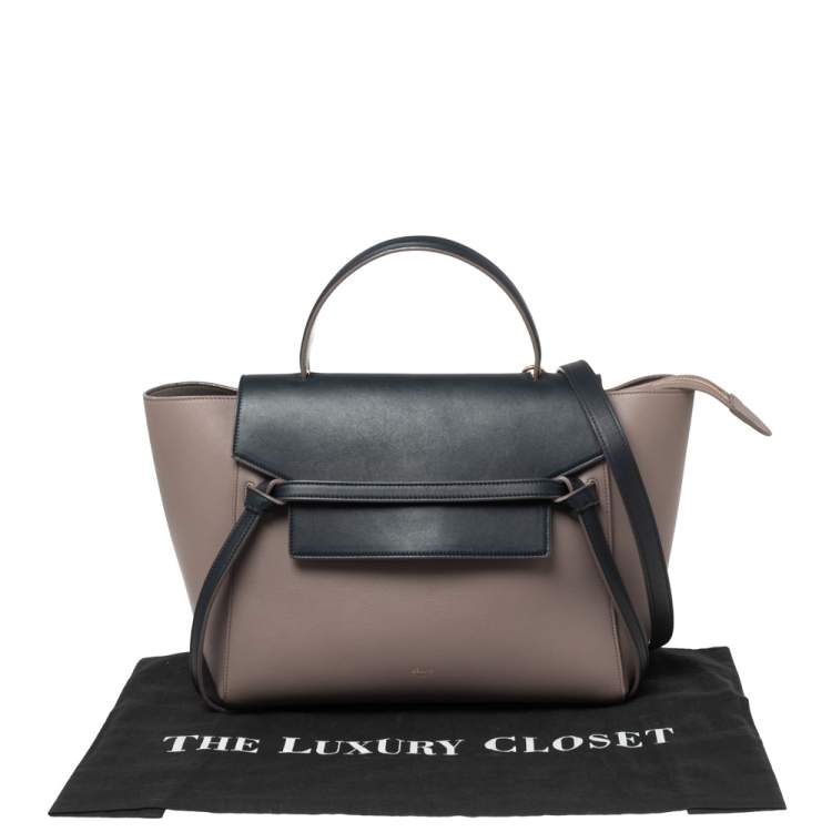 Pre Owned Celine Beige/Navy Blue Leather Mini Belt Top Handle Bag
