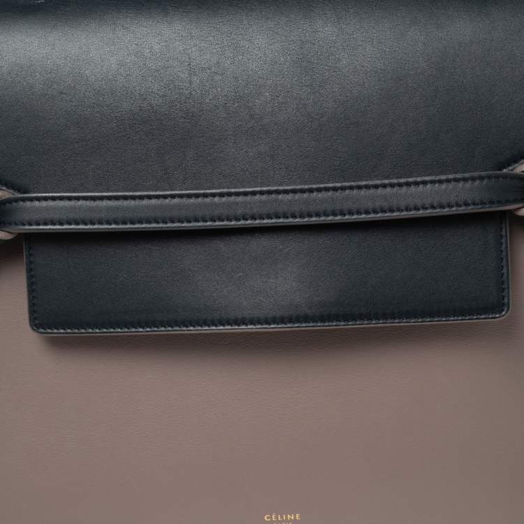 Pre Owned Celine Beige/Navy Blue Leather Mini Belt Top Handle Bag