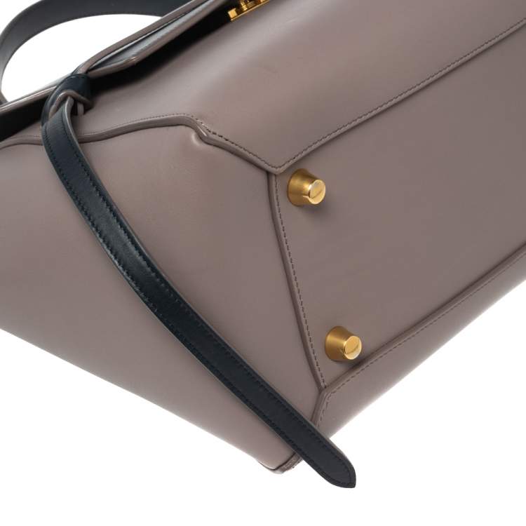 Pre Owned Celine Beige/Navy Blue Leather Mini Belt Top Handle Bag