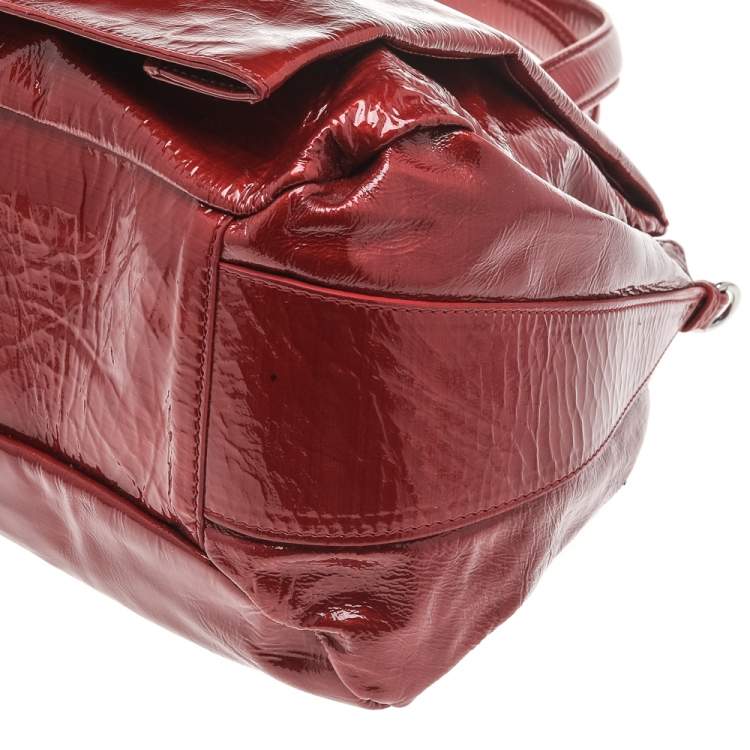 Pre Owned Celine Red Patent Leather Turnlock Flap Chain Bag