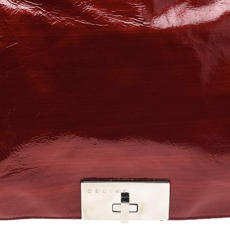 Pre Owned Celine Red Patent Leather Turnlock Flap Chain Bag