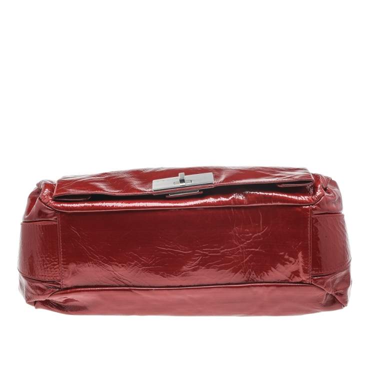 Pre Owned Celine Red Patent Leather Turnlock Flap Chain Bag