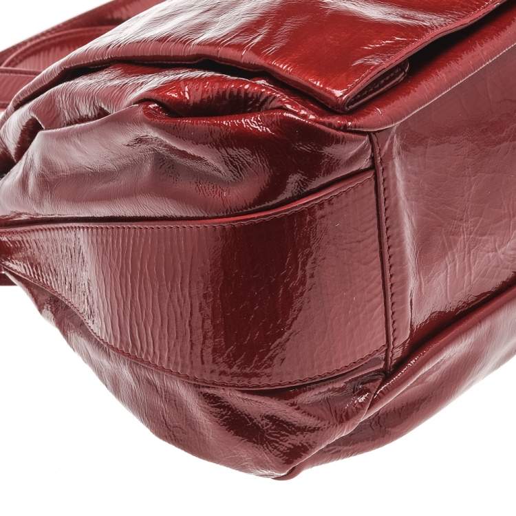 Pre Owned Celine Red Patent Leather Turnlock Flap Chain Bag