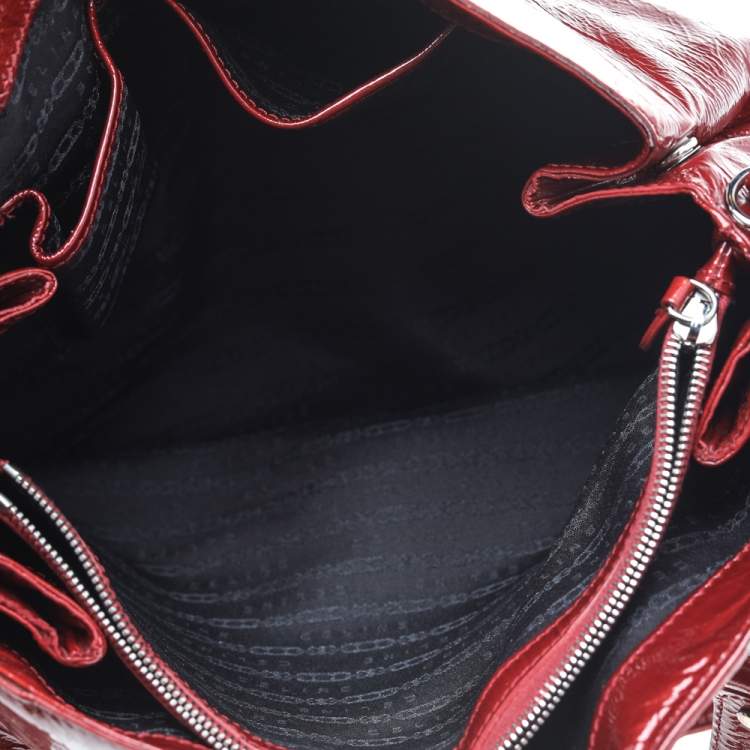 Pre Owned Celine Red Patent Leather Turnlock Flap Chain Bag