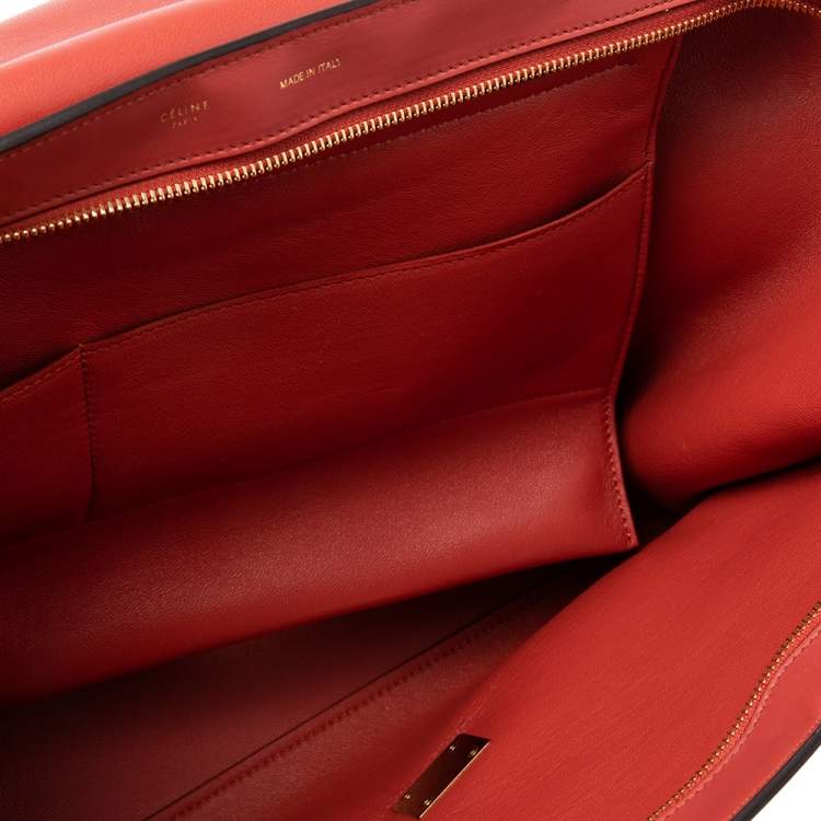 Pre Owned Celine Red Leather and Suede Large Trapeze Top Handle Bag