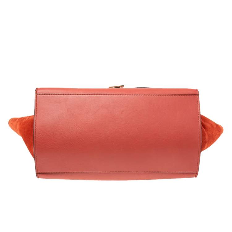Pre Owned Celine Red Leather and Suede Large Trapeze Top Handle Bag