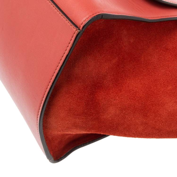 Pre Owned Celine Red Leather and Suede Large Trapeze Top Handle Bag
