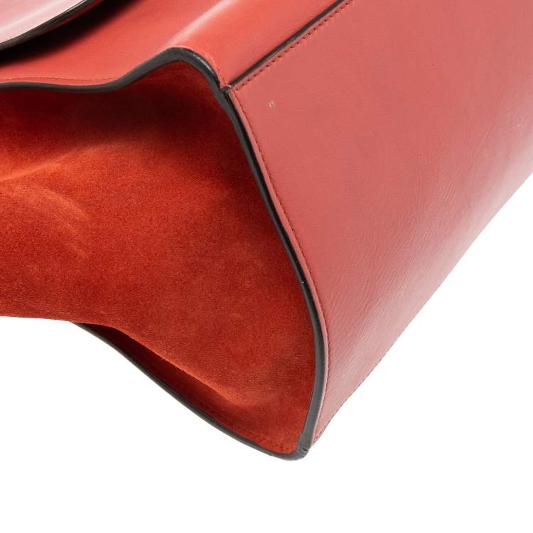 Pre Owned Celine Red Leather and Suede Large Trapeze Top Handle Bag