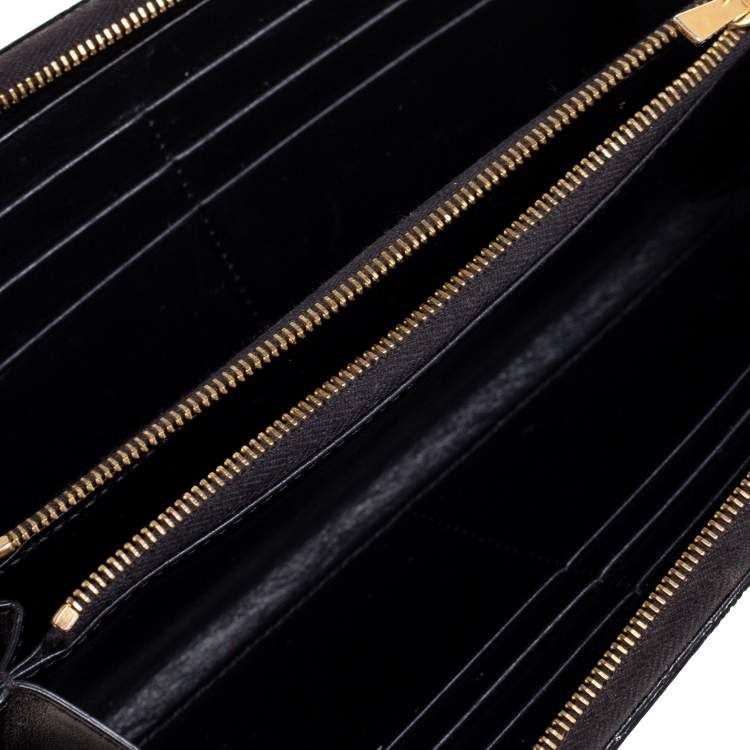 Pre Owned Celine Black Macadam Embossed Leather Zip Around Continental Wallet