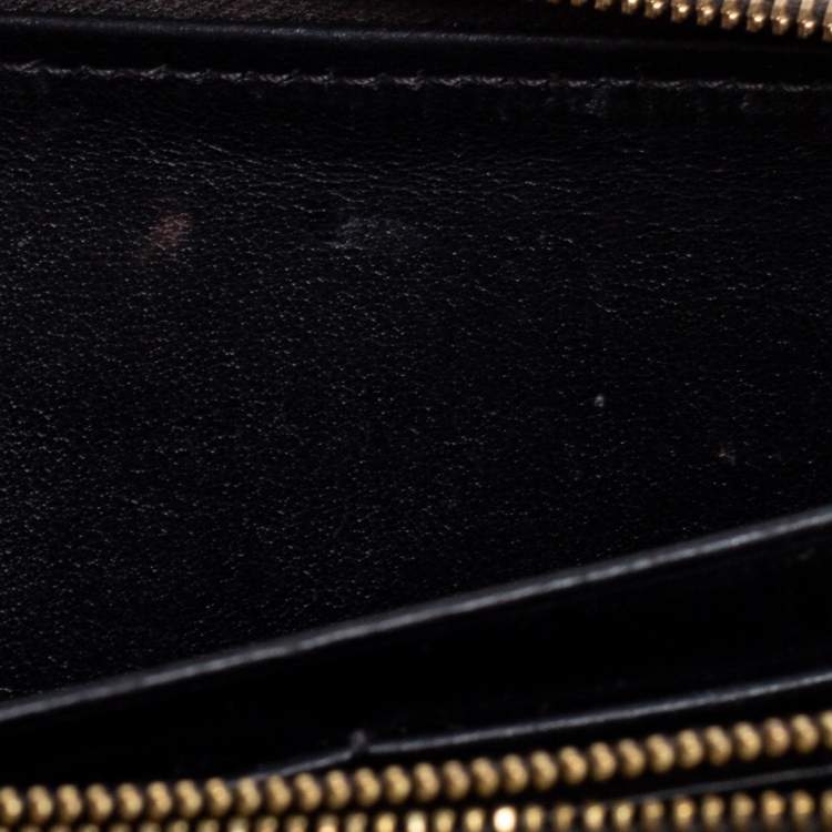 Pre Owned Celine Black Macadam Embossed Leather Zip Around Continental Wallet