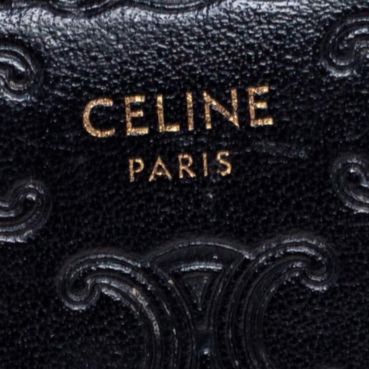 Pre Owned Celine Black Macadam Embossed Leather Zip Around Continental Wallet