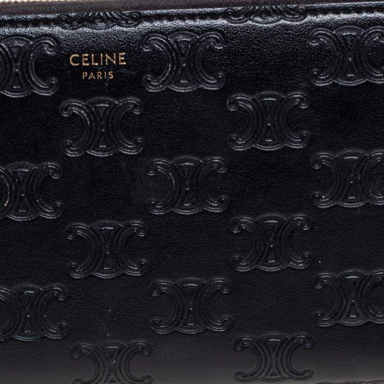 Pre Owned Celine Black Macadam Embossed Leather Zip Around Continental Wallet