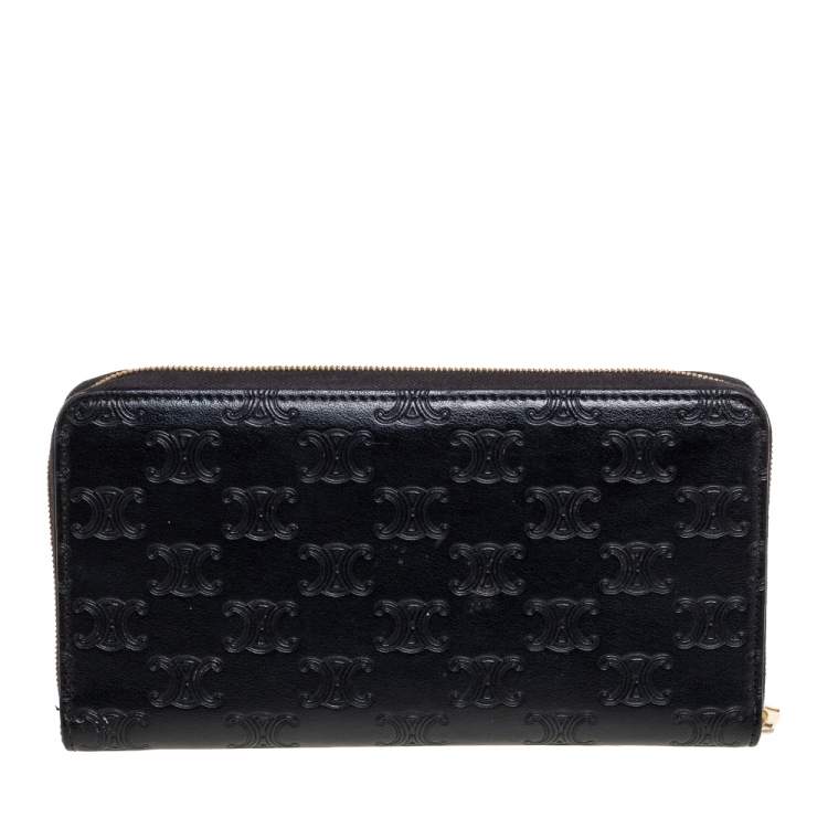 Pre Owned Celine Black Macadam Embossed Leather Zip Around Continental Wallet