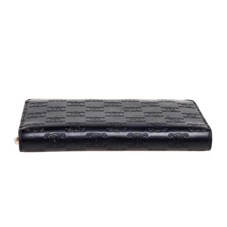 Pre Owned Celine Black Macadam Embossed Leather Zip Around Continental Wallet