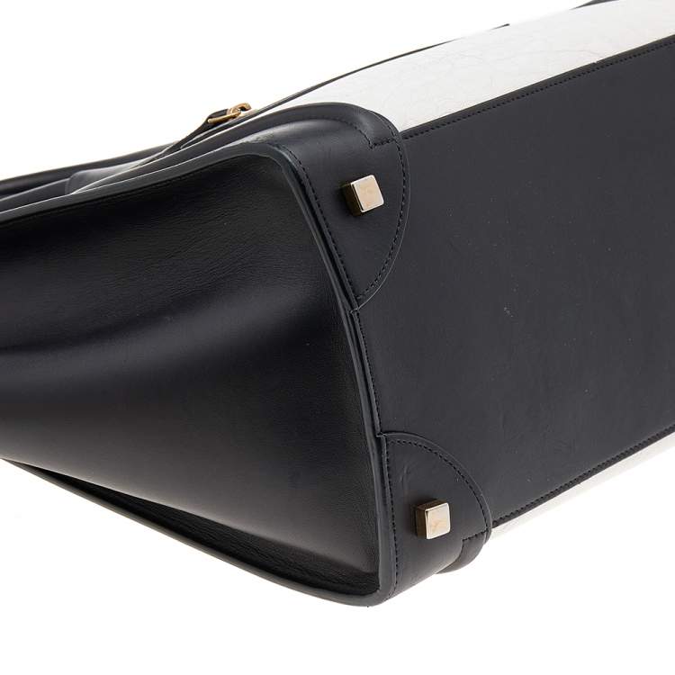 Pre Owned Celine Black/White Leather Mini Luggage Tote