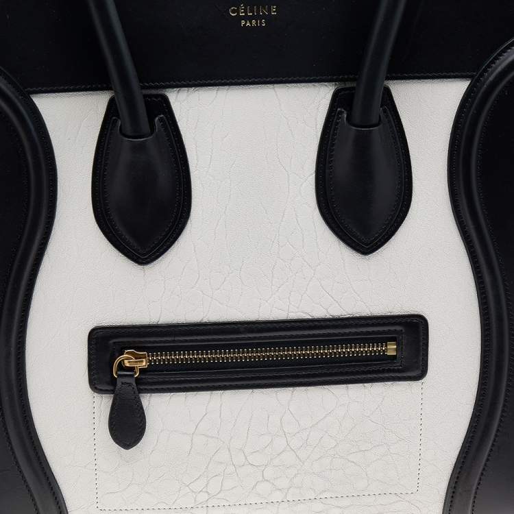 Pre Owned Celine Black/White Leather Mini Luggage Tote