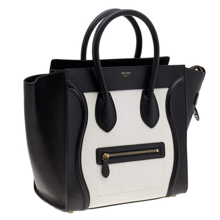 Pre Owned Celine Black/White Leather Mini Luggage Tote