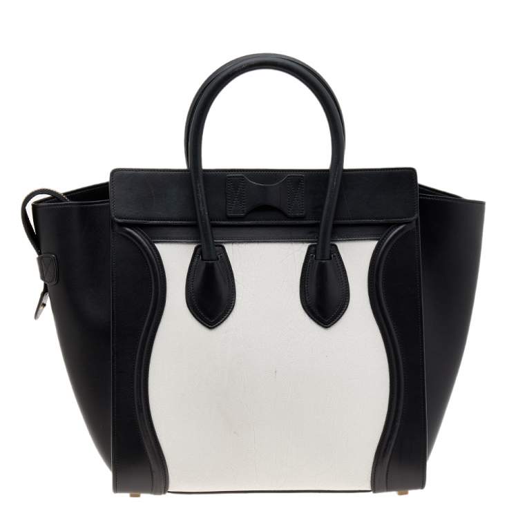 Pre Owned Celine Black/White Leather Mini Luggage Tote