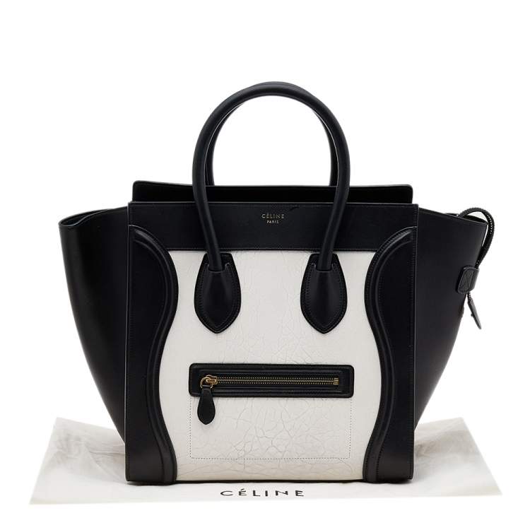 Pre Owned Celine Black/White Leather Mini Luggage Tote