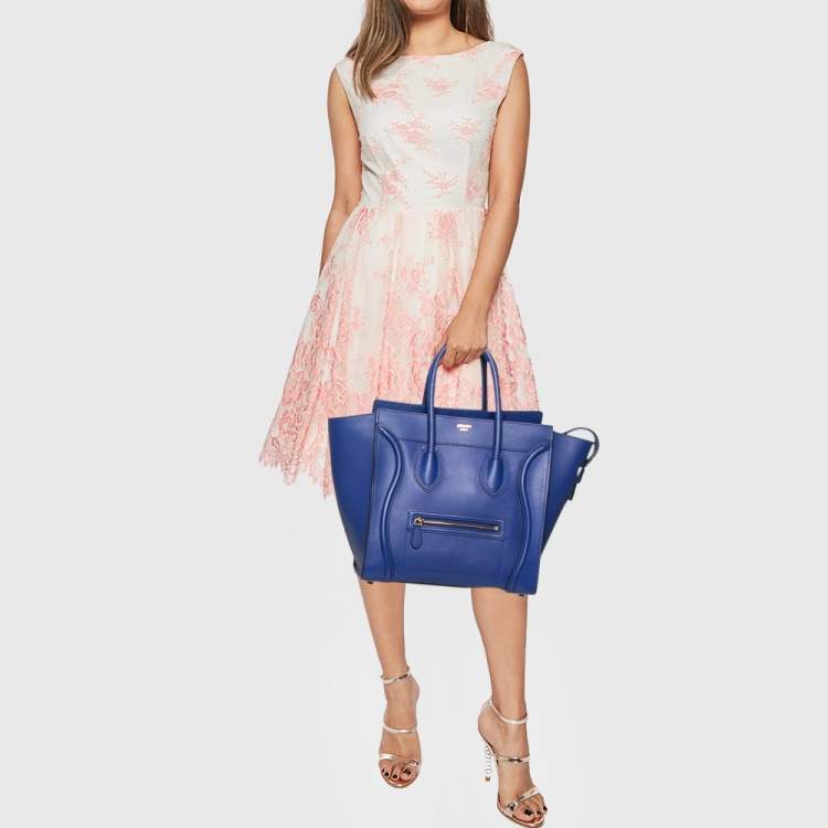 Pre Owned Celine Blue Leather Mini Luggage Tote
