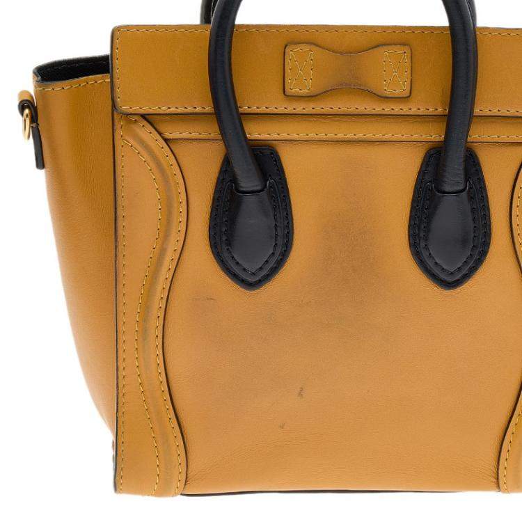 Pre Owned Celine Yellow/Black Leather Nano Luggage Tote