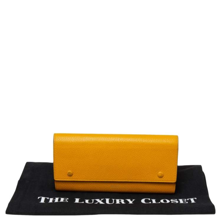 Pre Owned Celine Mustard Leather Multifunction Flap Wallet