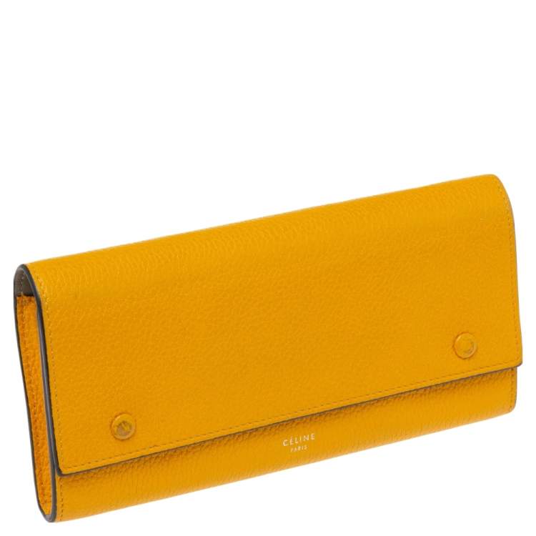 Pre Owned Celine Mustard Leather Multifunction Flap Wallet