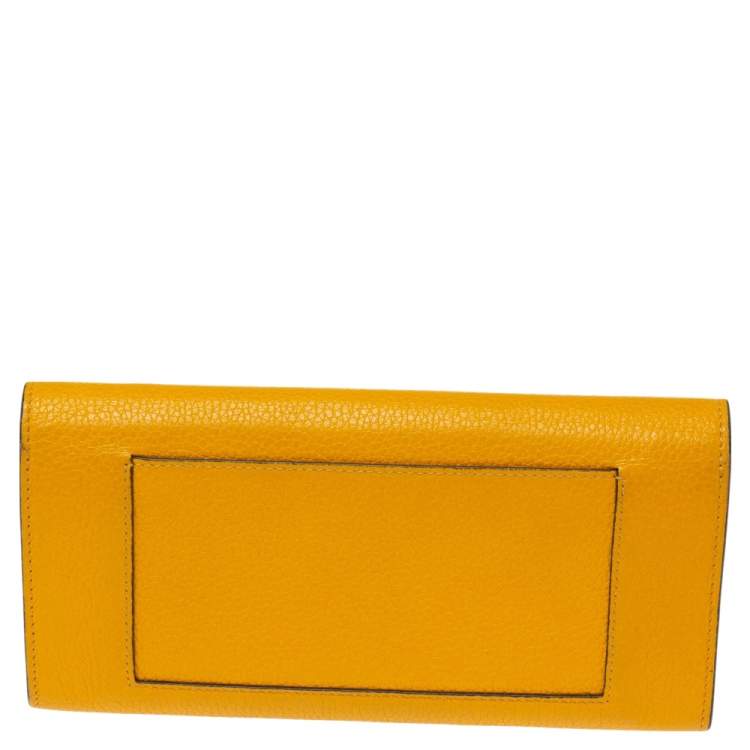 Pre Owned Celine Mustard Leather Multifunction Flap Wallet