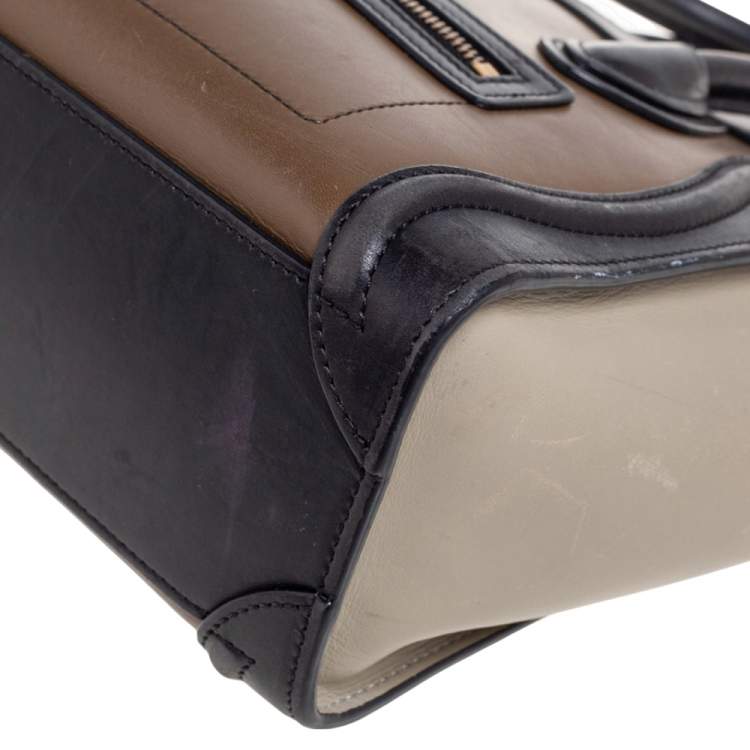 Pre Owned Céline Tri Color Leather Nano Luggage Tote
