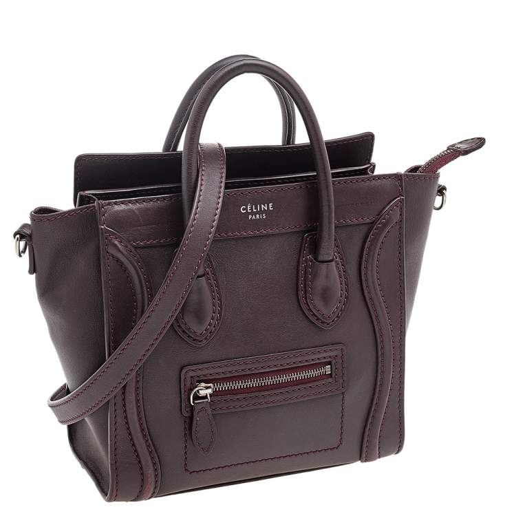 Pre Owned Celine Burgundy Leather Nano Luggage Tote