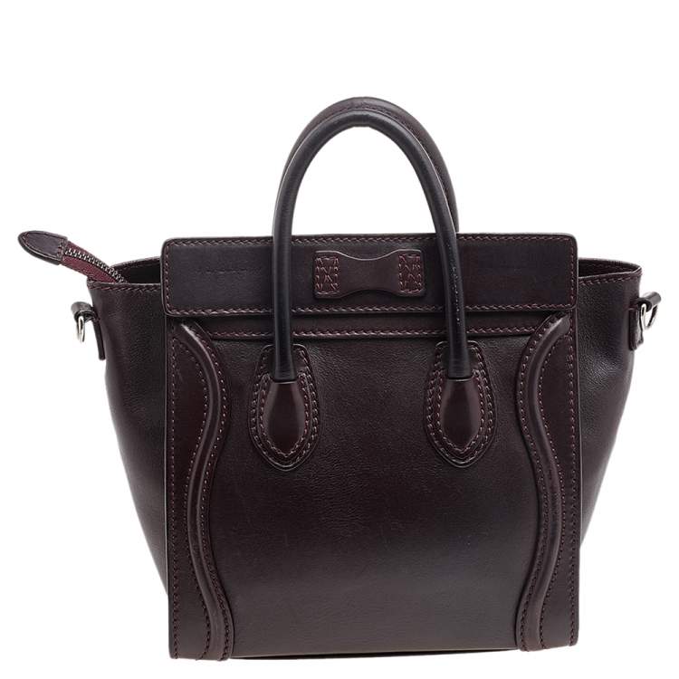 Pre Owned Celine Burgundy Leather Nano Luggage Tote