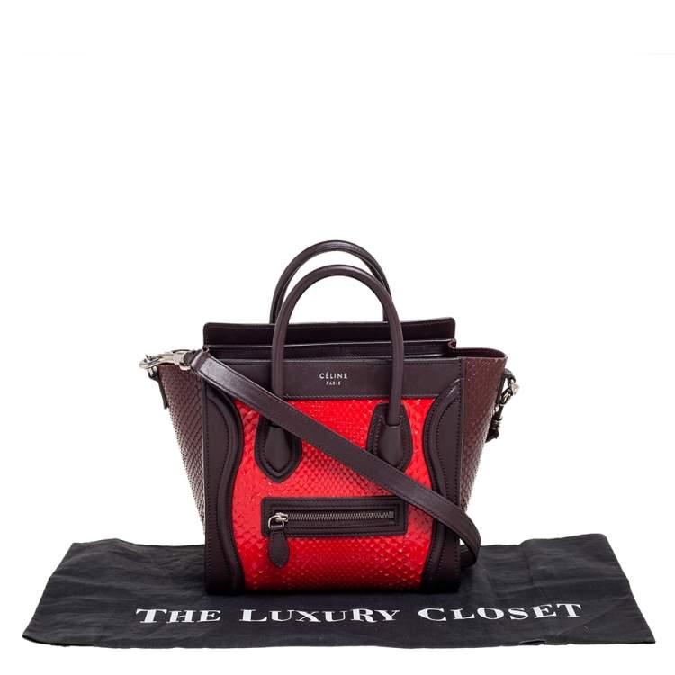 Pre Owned Céline Tri Color Leather and Snakeskin Nano Luggage Tote