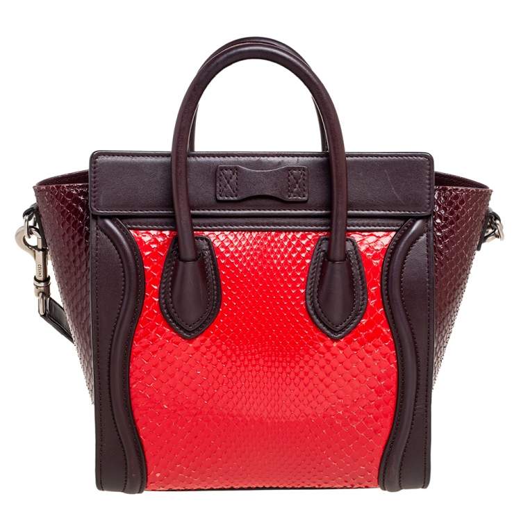 Pre Owned Céline Tri Color Leather and Snakeskin Nano Luggage Tote