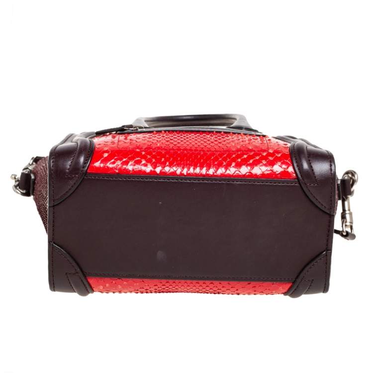 Pre Owned Céline Tri Color Leather and Snakeskin Nano Luggage Tote