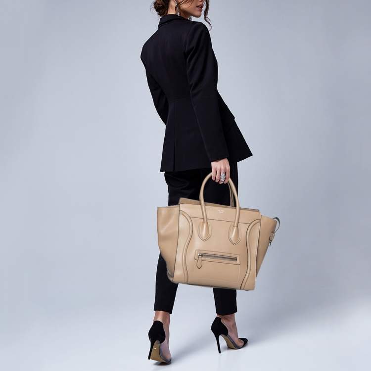 Pre Owned Celine Beige Leather Mini Luggage Tote 