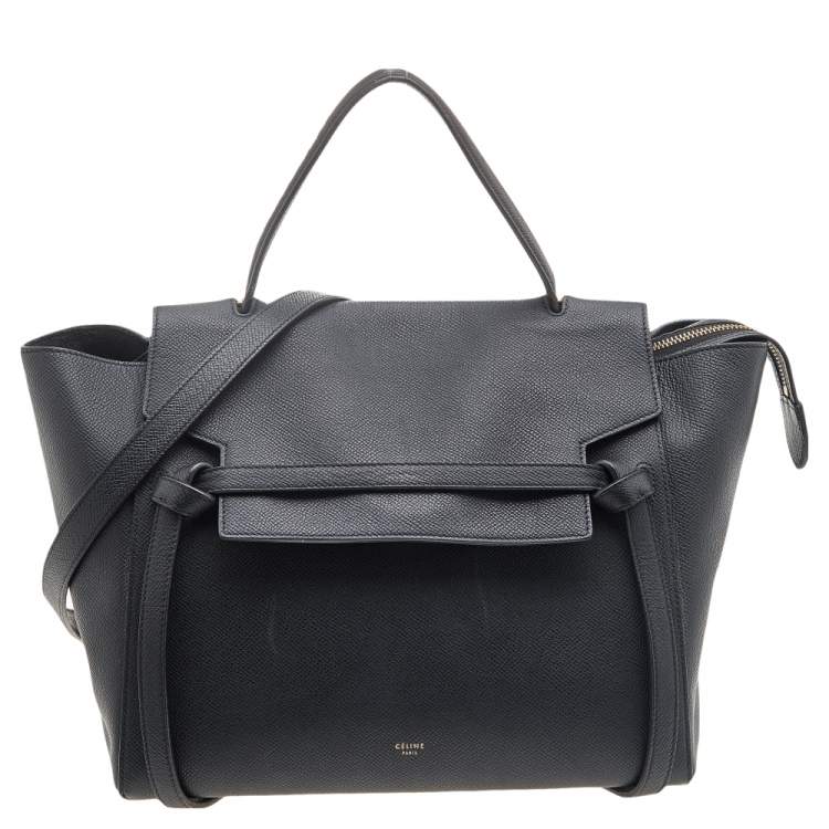 Pre Owned Celine Black Leather Mini  Belt Top Handle Bag