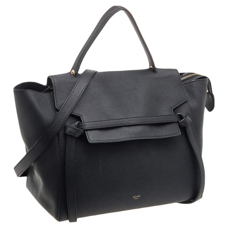 Pre Owned Celine Black Leather Mini  Belt Top Handle Bag
