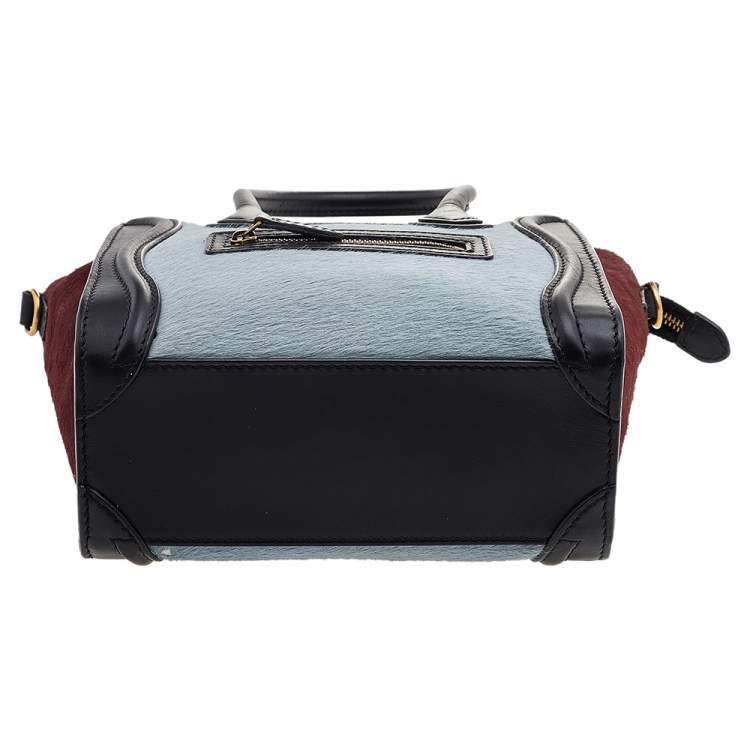 Pre Owned Celine Tricolor Calf Hair and Leather Nano Luggage Tote