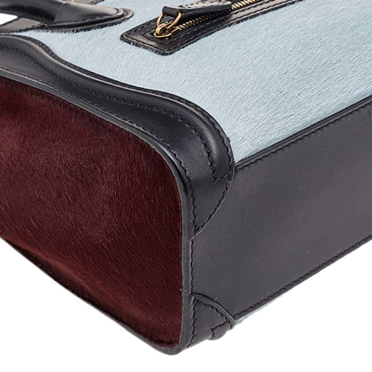 Pre Owned Celine Tricolor Calf Hair and Leather Nano Luggage Tote