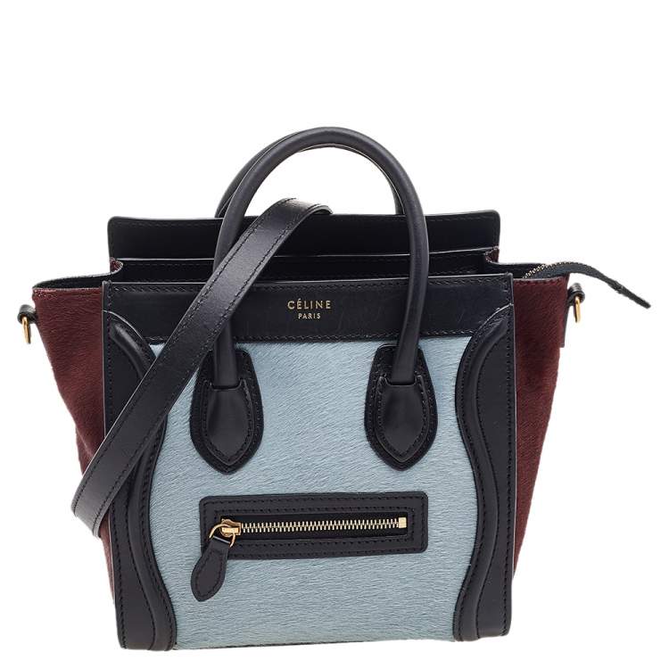 Pre Owned Celine Tricolor Calf Hair and Leather Nano Luggage Tote
