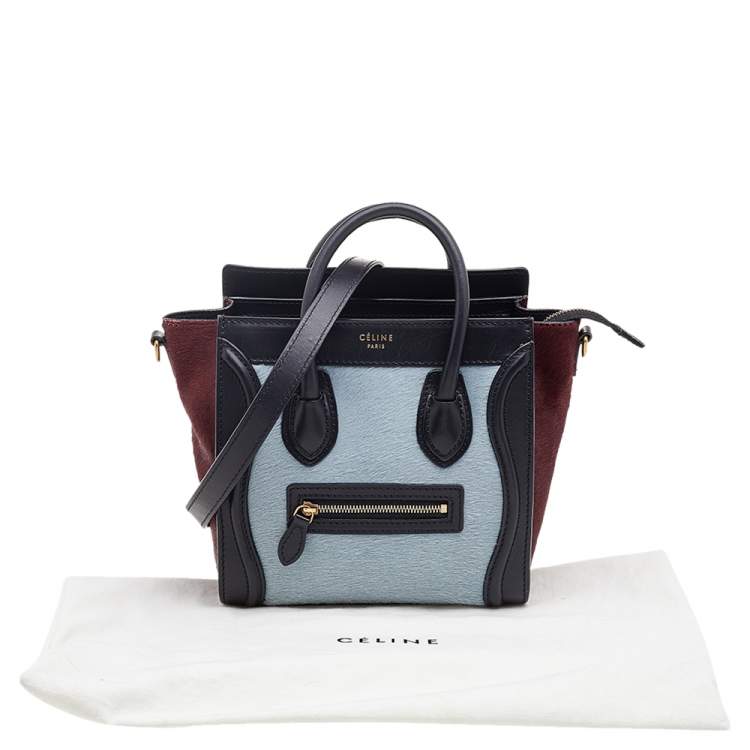 Pre Owned Celine Tricolor Calf Hair and Leather Nano Luggage Tote