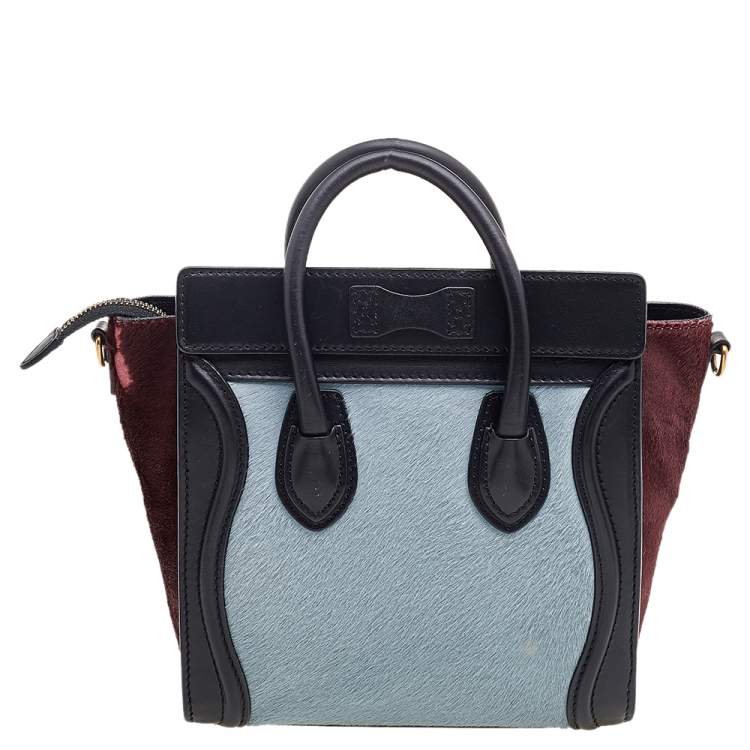 Pre Owned Celine Tricolor Calf Hair and Leather Nano Luggage Tote